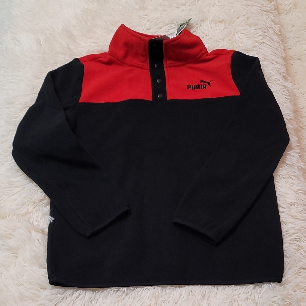 Puma,Red and Black Fleece Hoodie Sweatshirt, Boy's, Size L ( 10/12)
